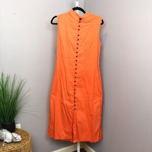 J. Peterman Company Orange Sleeveless Button Front Midi Dress Est. Size M